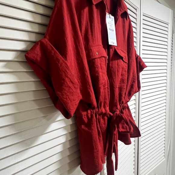 Zara Safari Co-ord Set Medium (linen look) Terracotta NWT shirt/trousers - Picture 11 of 14